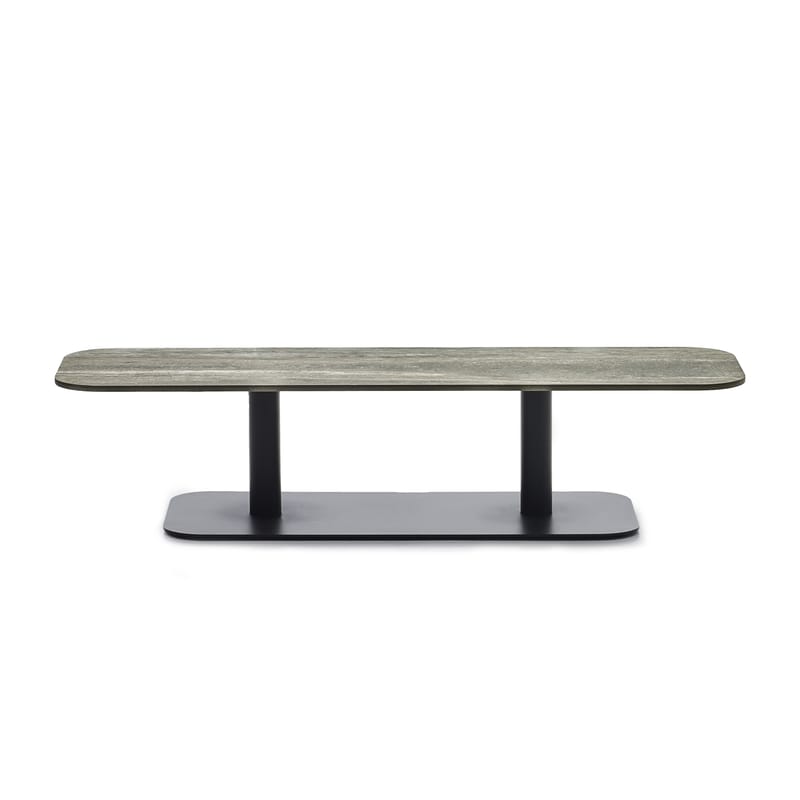 Furniture - Coffee Tables - Kodo Coffee table ceramic beige / 129 x 45 cm - Ceramic - Vincent Sheppard - Beige ceramic / Fossil grey - Ceramic, Thermolacquered aluminium