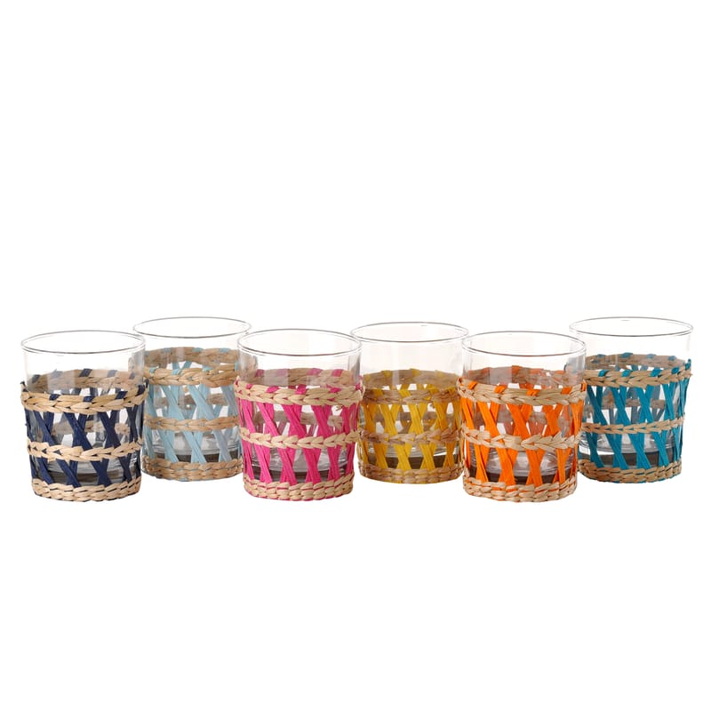 Tableware - Wine Glasses & Glassware - Reed Water glass glass cane & fibres multicoloured transparent / Set of 6 - Glass & Wicker - Pols Potten - Coloured wicker & Transparent - Glass, Wicker
