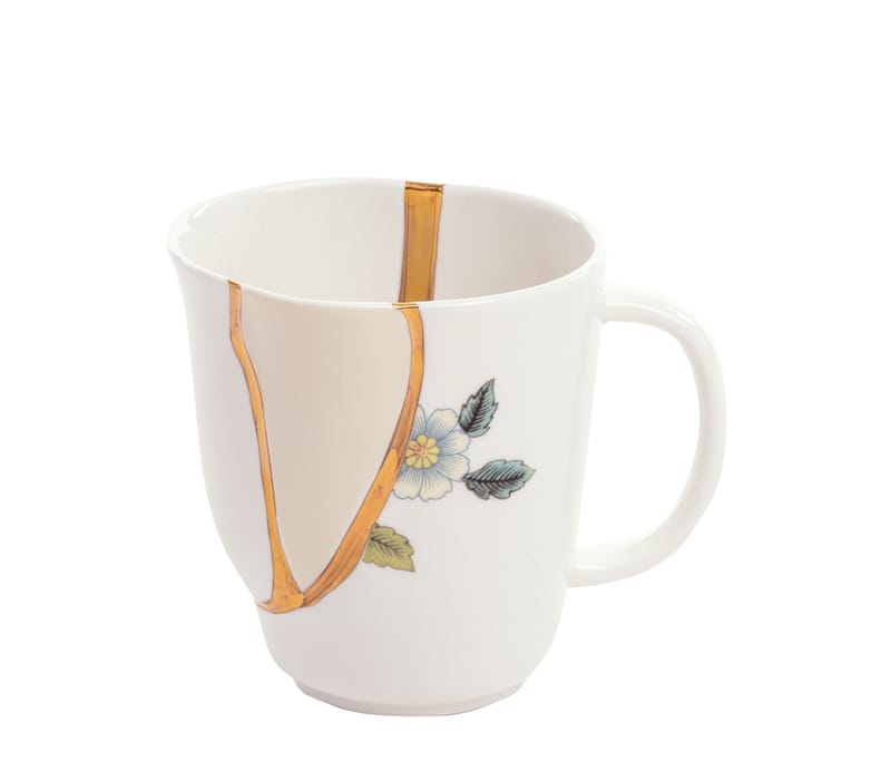 Tableware - Coffee Mugs & Tea Cups - Kintsugi Mug ceramic white / Porcelaine & or fin - Seletti - Blanc & or / Motifs bleus - China, Gold
