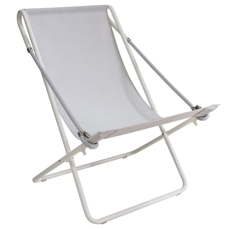 Outdoor - Sun Loungers & Hammocks - Vetta Reclining folding sun lounger metal white grey Foldable - Emu - Canvas light grey /  Structure white - Cloth, Rope, Varnished steel