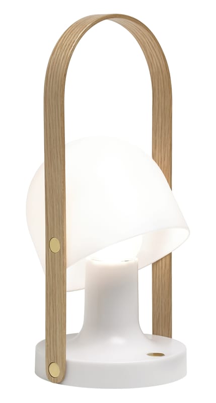 Lighting - LED Lighting - FollowMe Wireless rechargeable lamp plastic material white natural wood - Marset - White & wood - Oak plywood, Polycarbonate