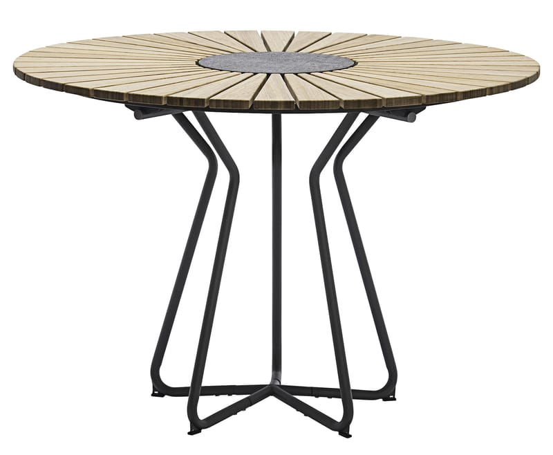 Jardin - Tables de jardin - Table ronde Circle gris bois naturel /  Ø 110 cm - Bambou & granit - Houe - Bambou / Piètement gris - Bambou, Granit, Métal laqué époxy