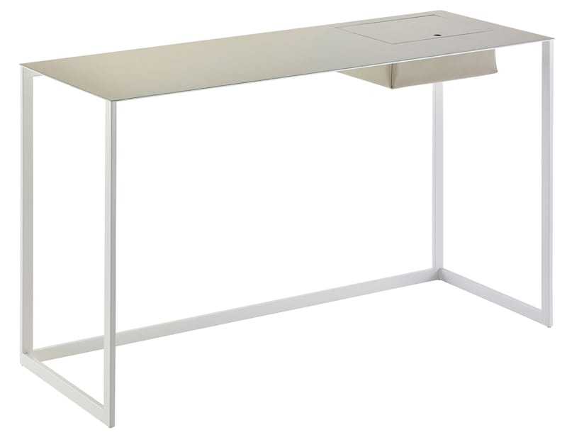 Furniture - Office Furniture - Calamo Desk leather white grey Leather / L 130 cm - Zanotta - Light grey / White legs - Leather, Varnished steel