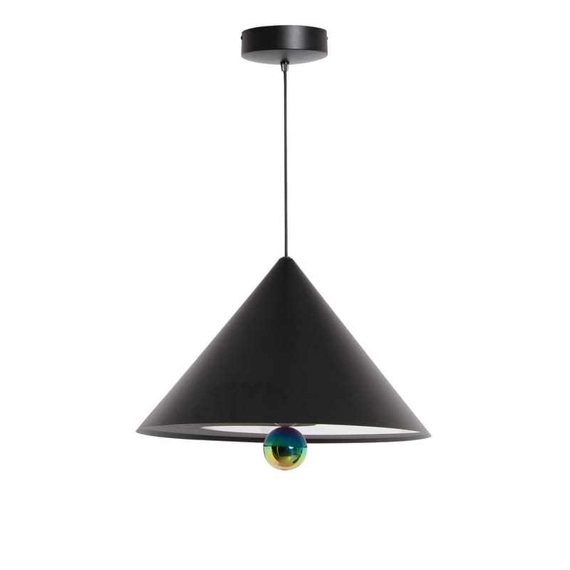 Lighting - Pendant Lighting - Cherry Large Pendant metal black / LED - Ø 50 x H 38 cm - Petite Friture - Black / Iridescent sphere - Aluminium
