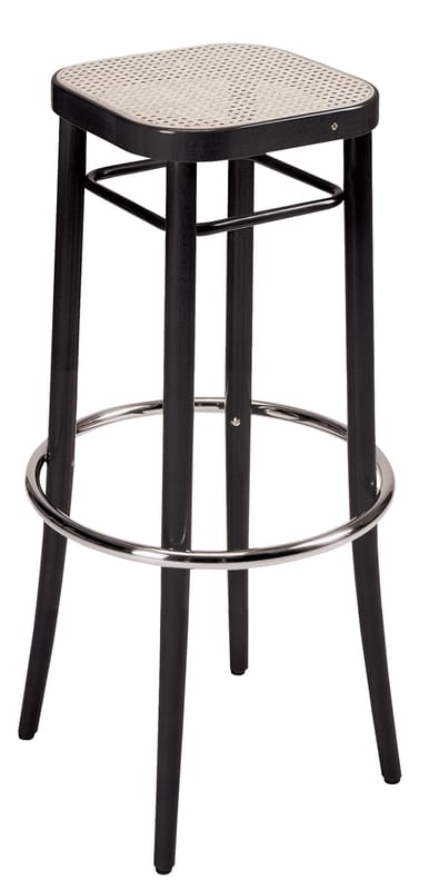 Furniture - Bar Stools - Vienna 144 High stool cane & fibres black natural wood / H 85 cm, caned seat - 1908 reissue - Wiener GTV Design - Straw seat / Black structure - Chromed metal, Curved solid beechwood, Straw
