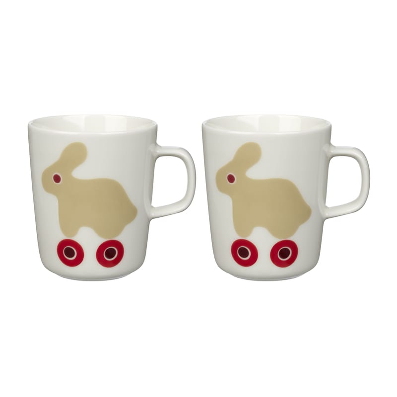 Table et cuisine - Tasses et mugs - Mug Rulla céramique beige / 25 cl - Set de 2 - Marimekko - Rulla / Beige, rouge - Grès
