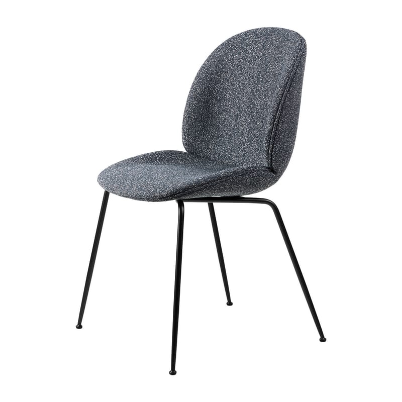 Furniture - Chairs - Beetle Padded chair textile grey / Bouclé fabric - Integral padding - Gubi - Mottled grey (Bouclé Around Dedar 23 fabric) / Black legs - Fabric, Foam, Plywood, Steel
