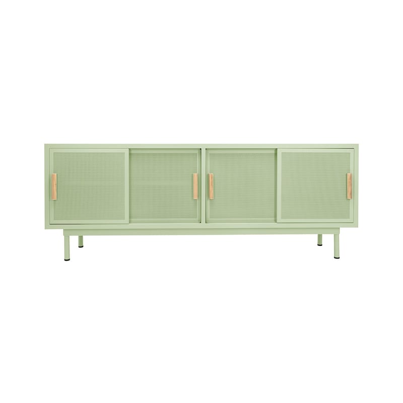 Furniture - Dressers & Storage Units - 4 portes Dresser metal green / L 200 x H 75 cm - Perforated steel & oak - Tolix - Aniseed Green (matt) - Oak, Steel