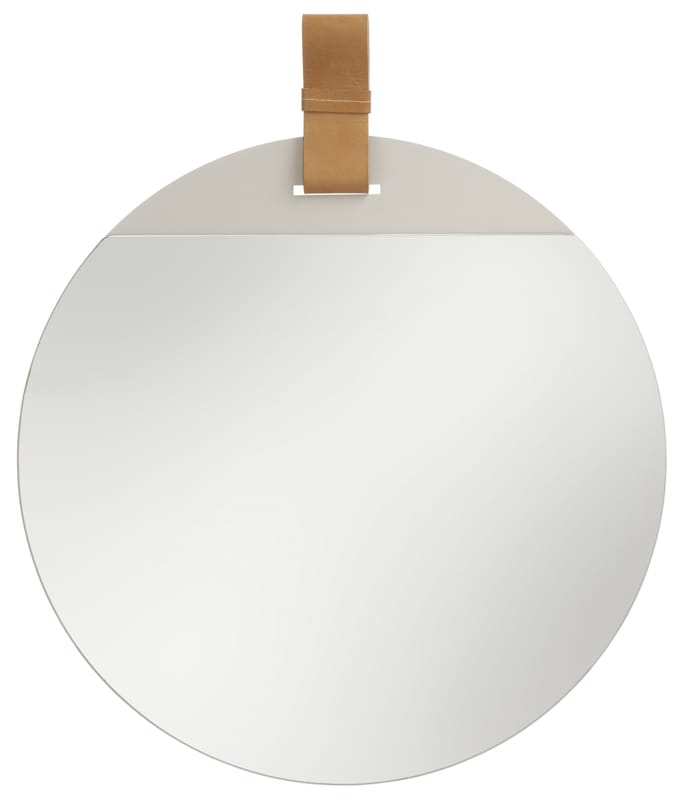 Interni - Specchi - Specchio Enter / Ø 45 cm - Ferm Living - Ø 45 cm / Cuoio naturale - metallo verniciato, Pelle, Vetro