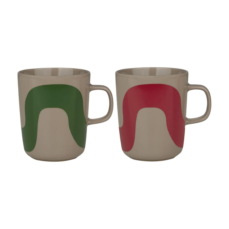 Table et cuisine - Tasses et mugs - Mug Seireeni céramique rouge vert / 25 cl - Set de 2 - Marimekko - Seireeni / Vert, rouge & terre - Grès