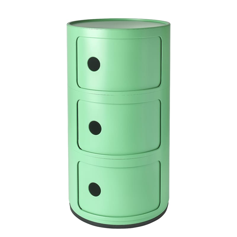Furniture - Coffee Tables - Componibili Storage plastic material green / Matt - 3 drawers - H 58 cm / Recycled - Exclusive limited edition - Kartell - Matt green - Recycled thermoplastic technopolymer