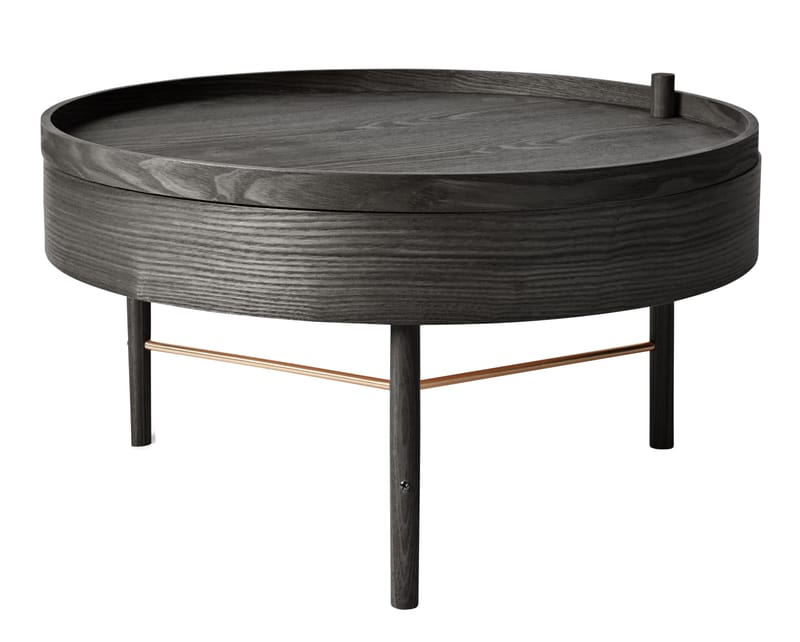 Arredamento - Tavolini  - Tavolino Turning table legno nero / Scomparto - Ø 65 cm - Menu - Frassino nero - Frassino, Ottone