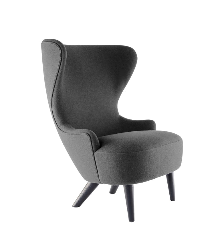 Furniture - Armchairs - Wingback Micro (2017) Padded armchair textile wood grey / H 100 cm - Fabric & wood - Tom Dixon - Grey / Black feet - Foam, Kvadrat fabric, Lacquered solid oak