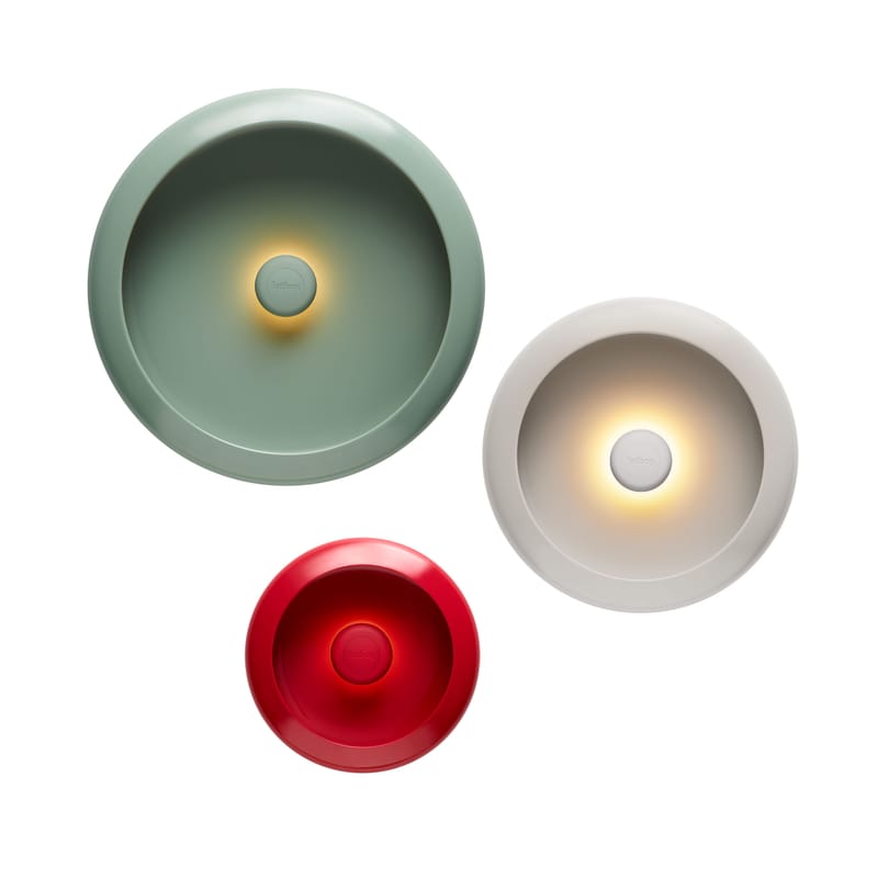 Lighting - Wall Lights - Oloha Trio Wireless rechargeable outdoor lamp metal multicoloured multi-coloured metal / Wall light - Set of 3 - Fatboy - Beige, red, green - ABS, Silicone, Thermolacquered aluminium