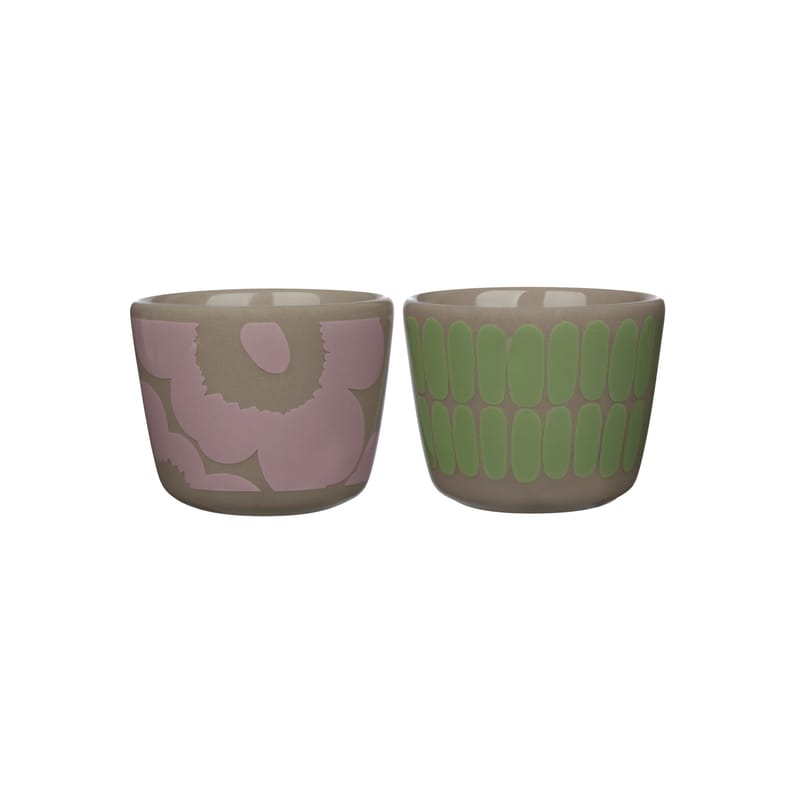 Tableware - Bowls - Alku & Unikko Eggcup ceramic multicoloured / Set of 2 - Marimekko - Earth, pink, green - Sandstone