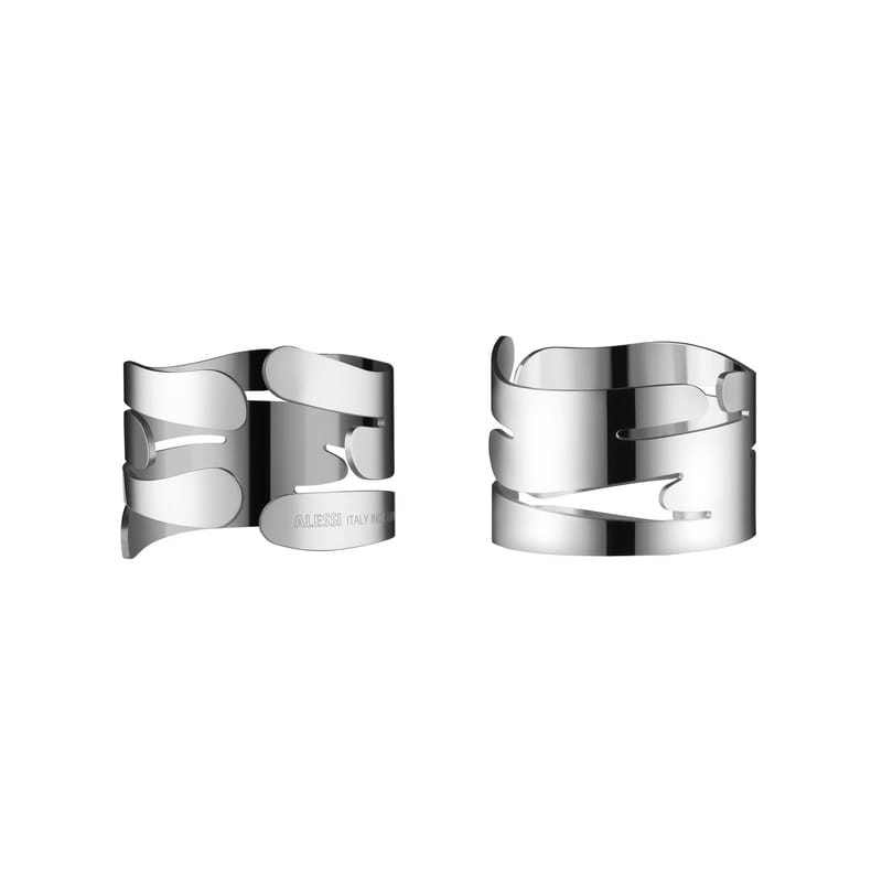 Tableware - Kitchen accessories - Bark Ring Napkin ring silver metal / Set of 2 - Steel - Alessi - Steel - Stainless steel