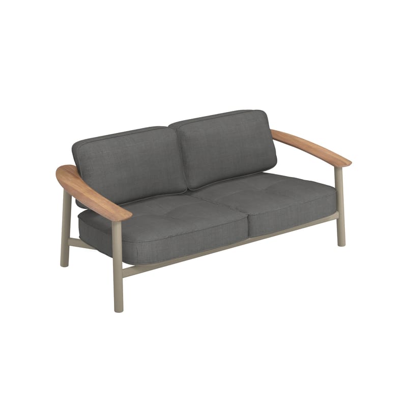 Outdoor - Garden sofas - Twins 2-seater outdoor sofa metal beige wood & metal / L 176 cm - Emu - Dove grey & teak - Acrylic fabric, Foam, FSC certified teak, Varnished aluminium