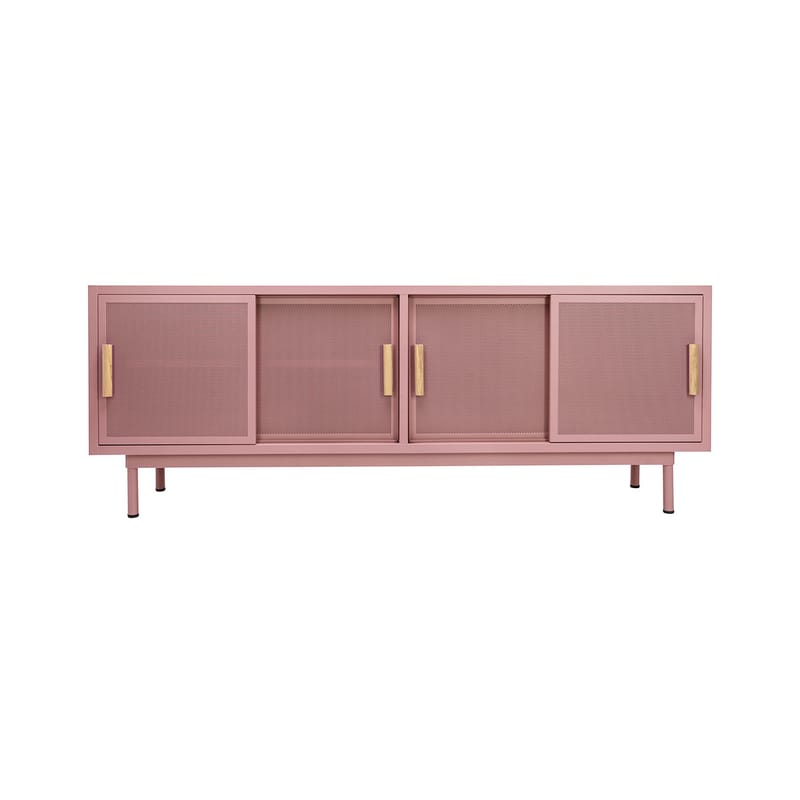 Furniture - Dressers & Storage Units - 4 portes Dresser metal pink / L 200 x H 75 cm - Perforated steel & oak - Tolix - Smoky pink (fine matt texture) - Oak, Steel