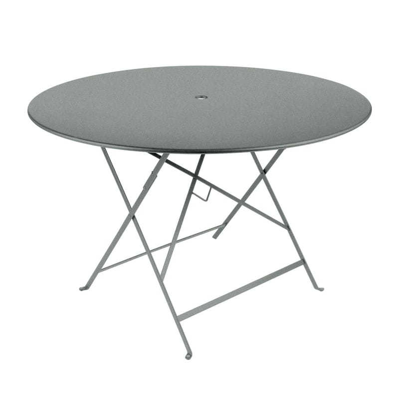 Outdoor - Garden Tables - Bistro Foldable table metal grey / Ø 117 cm - 6/8 people - Parasol hole - Fermob - Lapilli grey - Painted steel