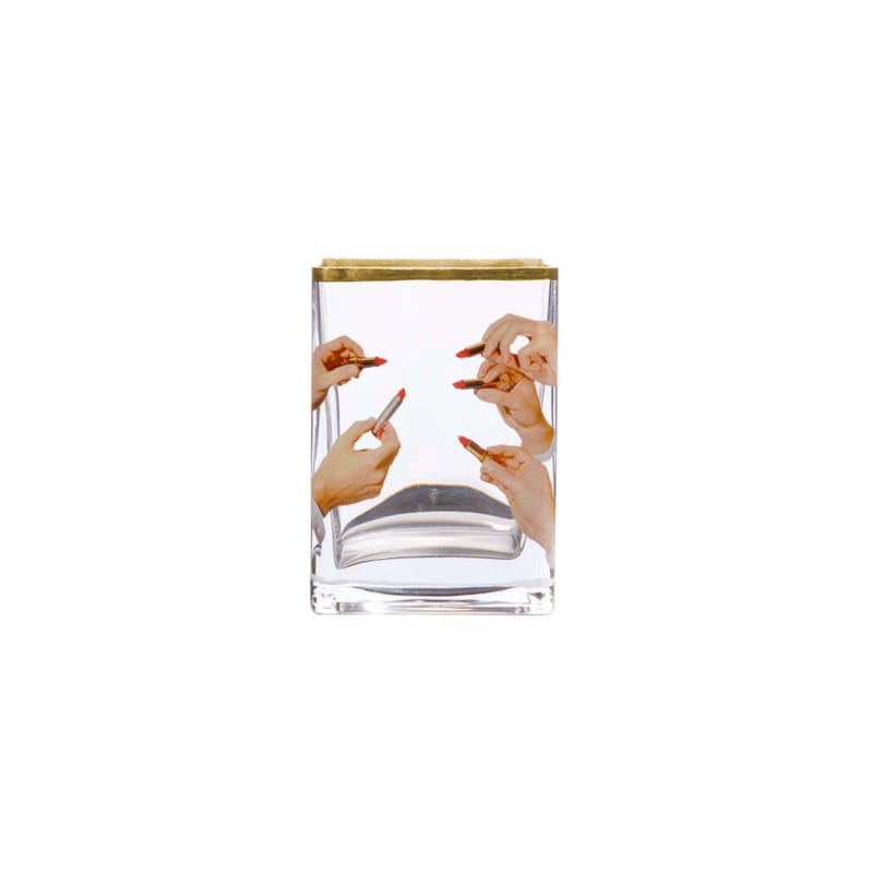 Decoration - Vases - Toiletpaper - Lipsticks Vase glass multicoloured / 10 x 8 x H 14 cm - 24K gold details - Seletti - Lipsticks - Glass - 24K gold edging