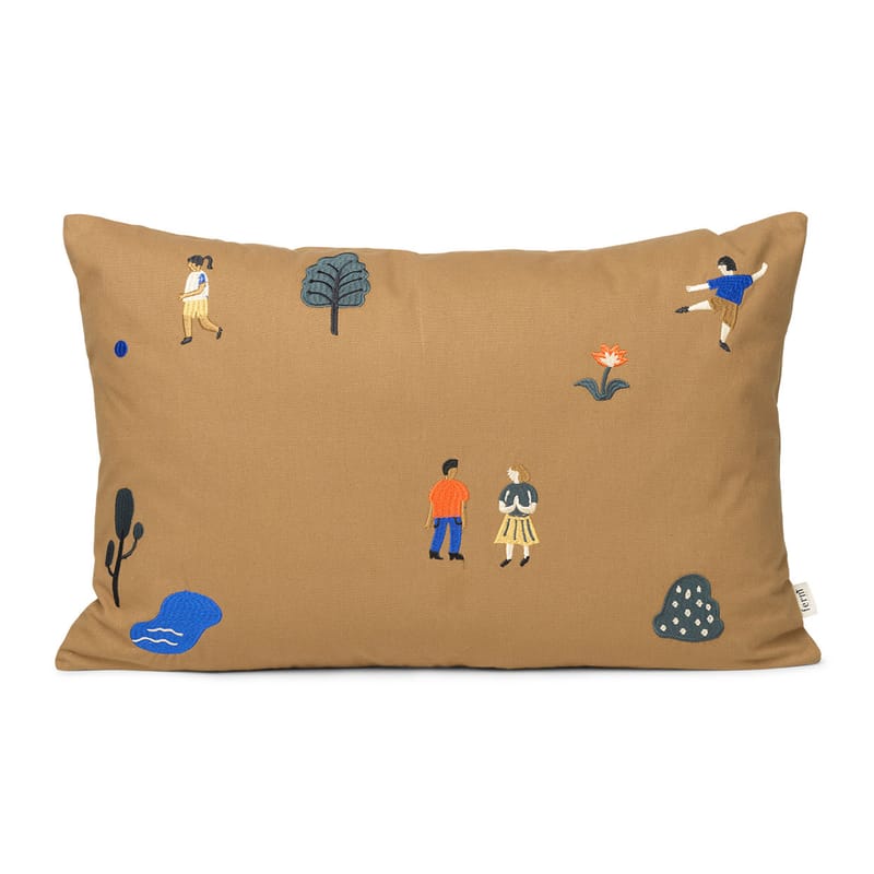 Decoration - Children\'s Home Accessories - The Park Cushion textile brown / 60 x 40 cm - Embroidered patterns - Ferm Living - Taupe -  Duvet,  Plumes, Cotton GOTS