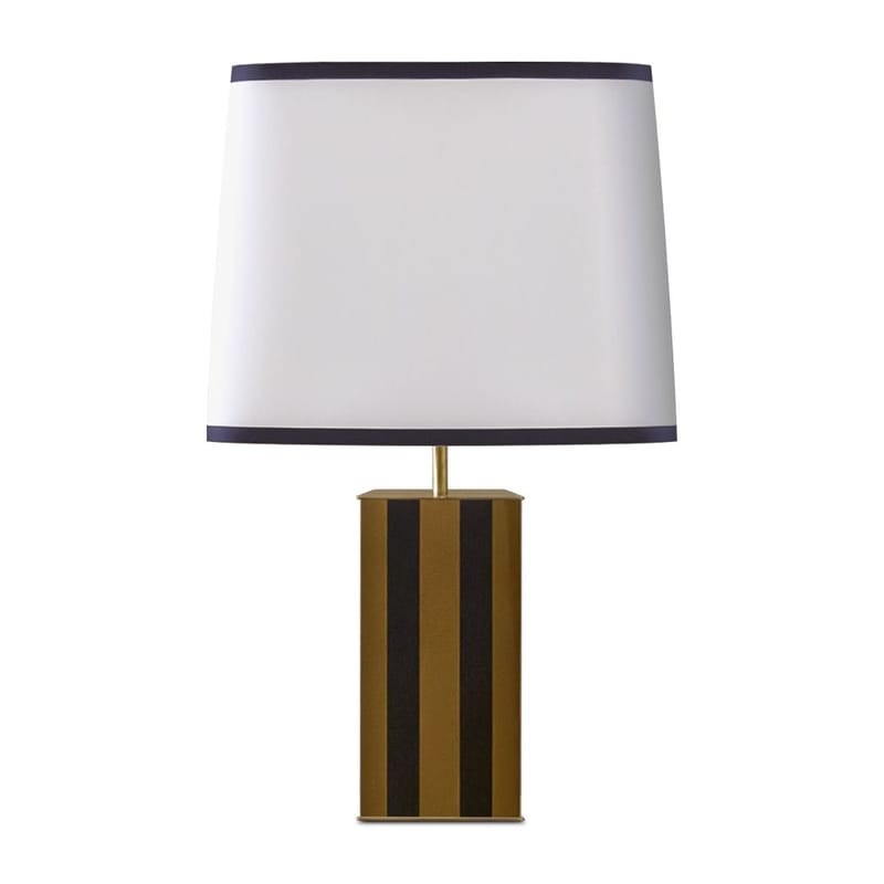 Lighting - Table Lamps - Elysée Table lamp textile wood yellow black / H 71 cm - Lacquered wood & fabric - RED Edition - Glossy black / White lampshade - Brass, Lacquered wood, Linen