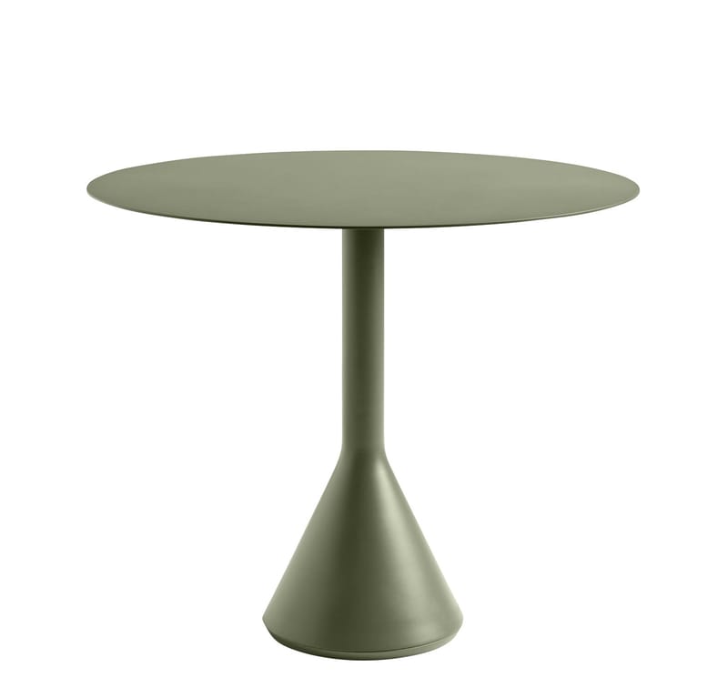 Outdoor - Garden Tables - Palissade Cone Round table metal green / Ø 90 cm - Steel - Hay - Olive green - Epoxy lacquered steel, Tinted concrete