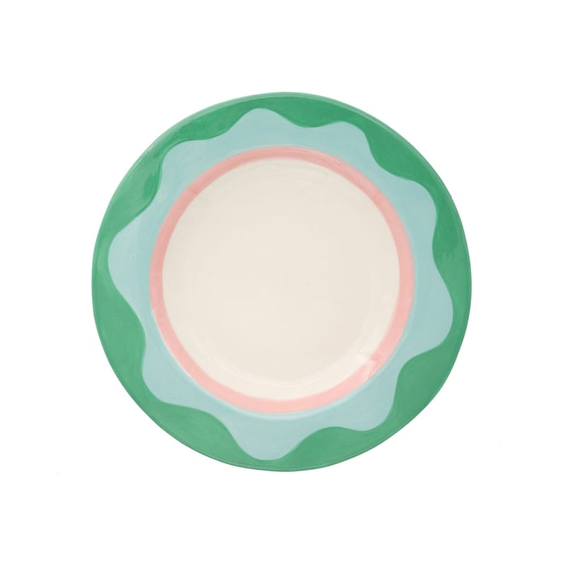 Tableware - Plates - Wavy Dessert plate ceramic green / Ø 20 cm - Hand-painted - LAETITIA ROUGET - Wavy / Green - Sandstone