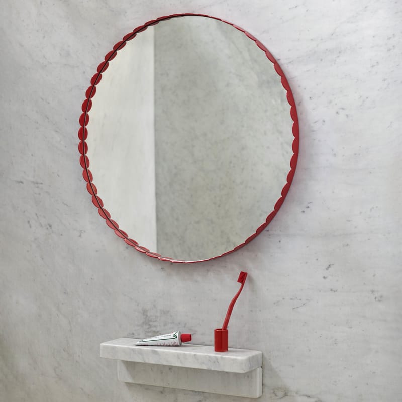 Miroir Mural Baroque Ovale Rouge 45x38 Cm - Reproduction Vintage, En Polyrésine, Fabrication Italienne