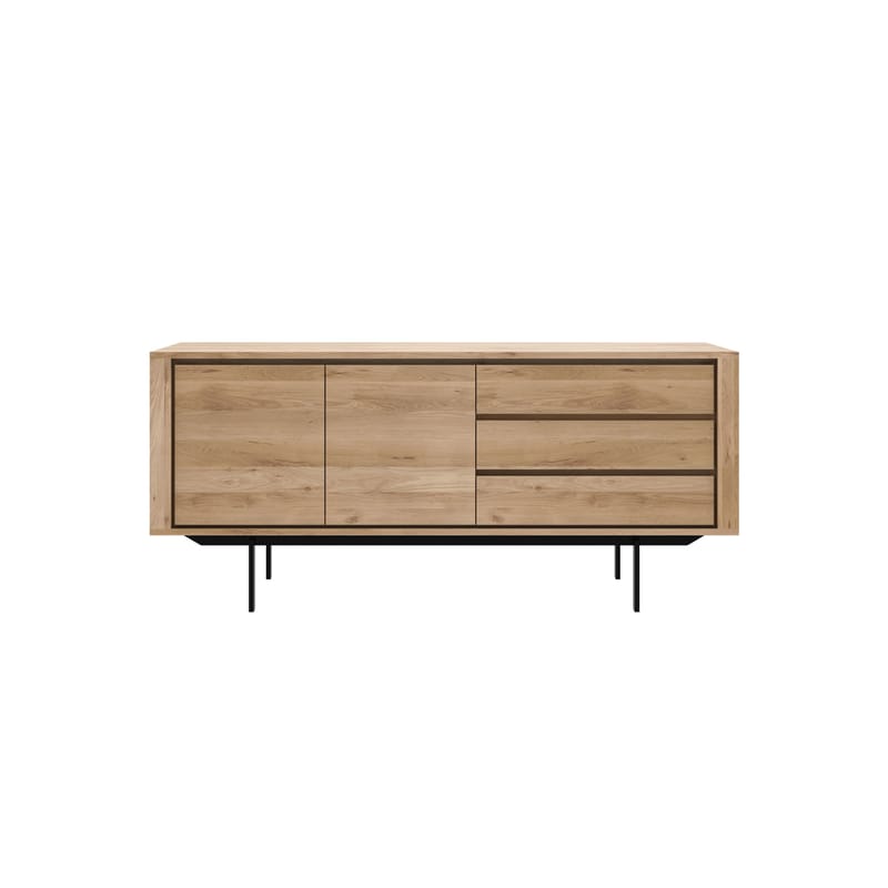 Furniture - Dressers & Storage Units - Shadow Dresser natural wood / Solid oak L 180 cm / 2 doors & 3 drawers - Ethnicraft - Oak / Black legs - Solid oak, Varnished metal