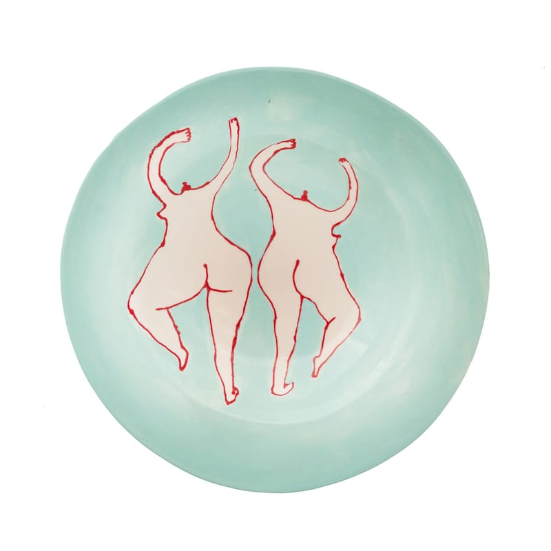 Tableware - Plates - Dancing Queen Plate ceramic blue / Ø 26 cm - Hand-painted - LAETITIA ROUGET - Dancing Queen / Blue - Sandstone