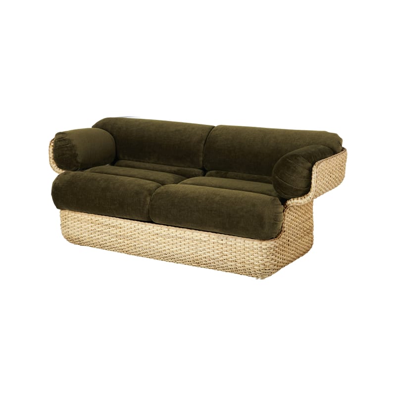 Furniture - Sofas - Basket Straight sofa textile cane & fibres green beige natural wood / By Joe Colombo (1967) - L 169 cm - Gubi - Green (Mumble glamour 40) -  Ouate, Fabric, Foam, Rattan