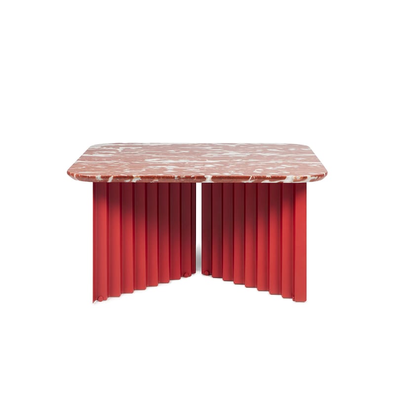 Furniture - Coffee Tables - Plec Medium Coffee table stone red / Marble - 70 x 70 x H 35 cm - RS BARCELONA - Terrakotta - Marble, Steel