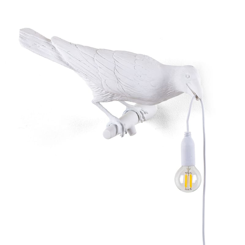 Lighting - Wall Lights - Bird Looking Right Outdoor wall lamp with socket plastic material white / Outdoor - Seletti - Lamp / White - Resin