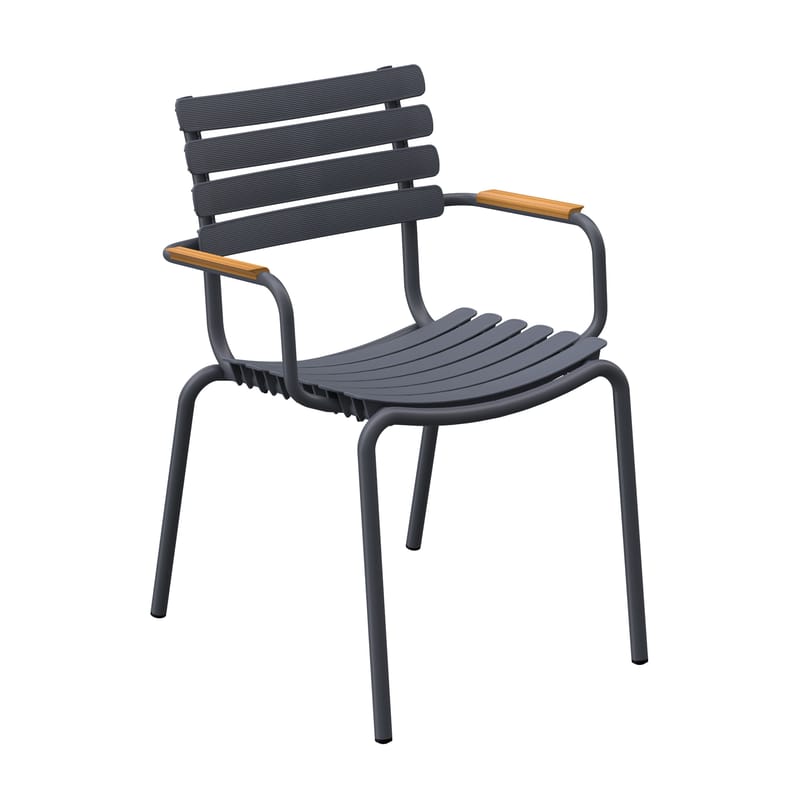 Furniture - Chairs - ReCLIPS Stackable armchair plastic material grey /Bamboo armrests - Recycled plastic - Houe - Grey & bamboo - Bamboo, Recycled plastic, Thermolacquered aluminium