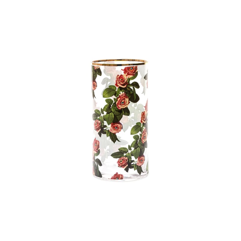 Decoration - Vases - Toiletpaper - Roses Vase glass multicoloured / Medium - Ø 15 x H 30 cm / 24K gold detail - Seletti - Roses - Glass, Real gold