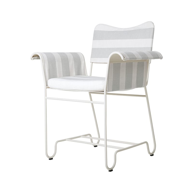 Furniture - Chairs - Tropique Armchair textile grey / Without fringes - Fabric / Matégot, 50s reissue - Gubi - Bluish grey stripes / White leg - Fabric, Foam, Stainless steel