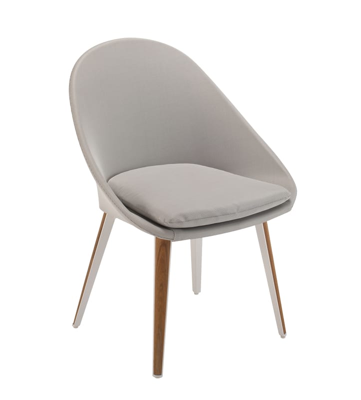 Möbel - Stühle  - Gepolsterter Sessel Vanity textil grau / Textil & Teakholz - Vlaemynck - Grau / weiß & Teak - lackiertes Aluminium, Polyurethan-Schaum, Sling-Gewebe, Teakholz