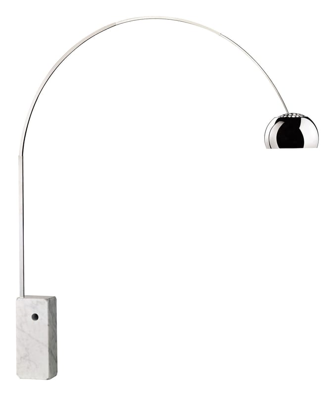 Lighting - Floor lamps - Arco (1962) Floor lamp white metal H 240 cm - LED - Flos -  - Polished aluminium, Stainless steel, White Carrara marble