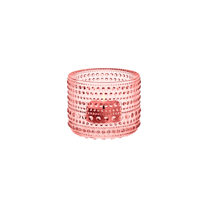 Decoration - Candles & Candle Holders - Kastehelmi Candle holder glass pink / Ø 7.6 x H 6.4 cm - Oiva Toikka, 1964 - Iittala - Salmon pink - Pressed glass