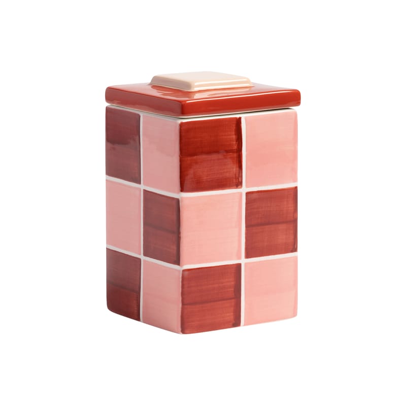 Tableware - Storage jars and boxes - Carré Large Box ceramic pink red / 9 x 9 x H 15 cm - Sandstone - & klevering - 9 x 9 x H 15 cm / Pink - Sandstone