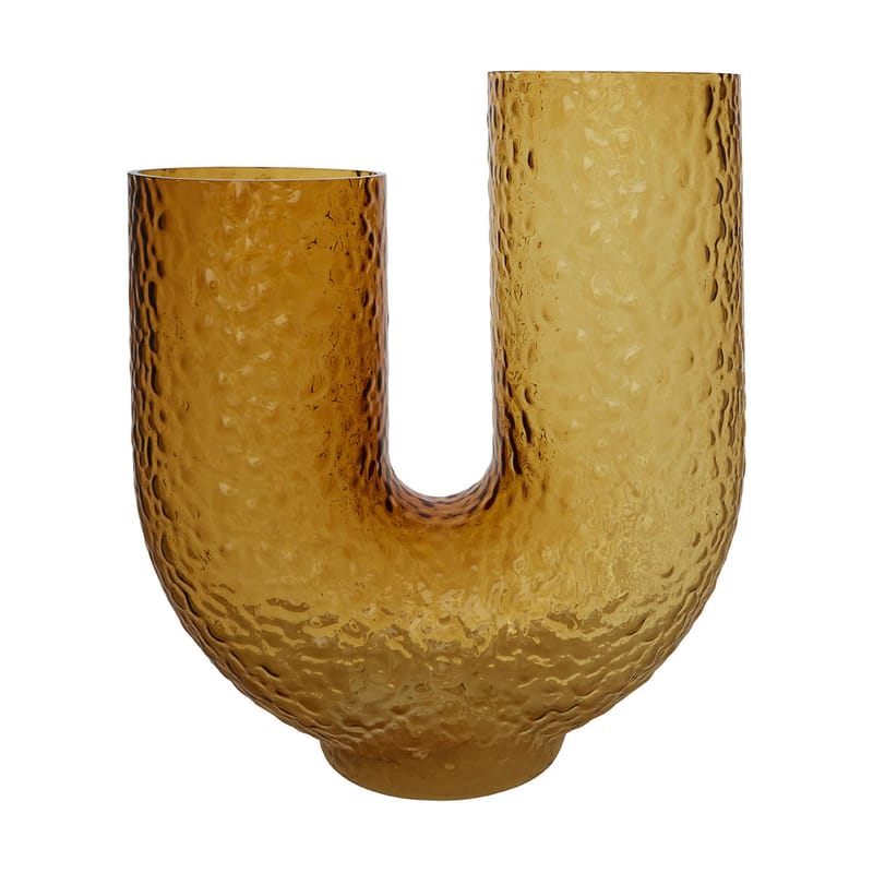 Decoration - Vases - Arura Large Vase glass orange brown / Textured glass - L 34 x H 40 cm - AYTM - Amber - Mouth blown glass