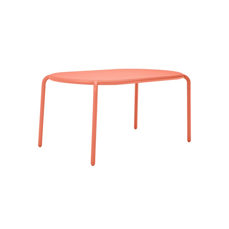 Jardin - Tables de jardin - Table ovale Toní Tavolo métal orange / 160 x 90 cm - Trou pour parasol + bougeoir amovible - Fatboy - Mandarine - Aluminium peinture poudre