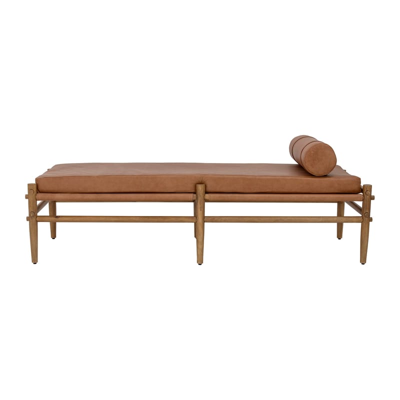 Furniture - Sofas - Aysia Sofa leather wood brown beige / Wood & leather - 200 x 80 cm - Bloomingville - Natural leather / Wood - Leather, Wood