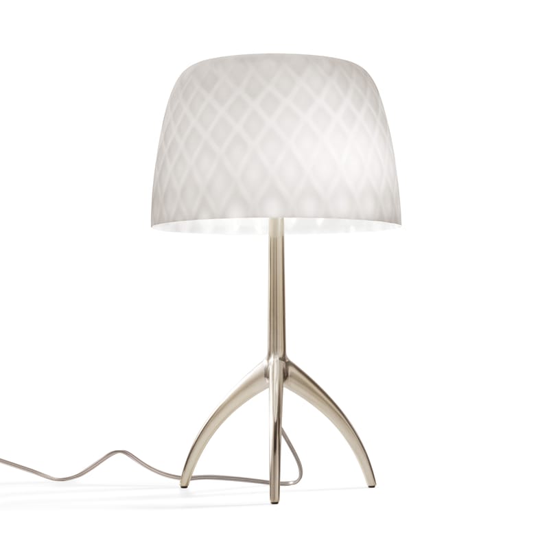 Lighting - Table Lamps - Lumière Piccola 30th Table lamp glass white / H 35 cm - Limited, numbered edition - Foscarini - Pastilles patterns / Champagne base - Moulded aluminium, Mouth blown glass