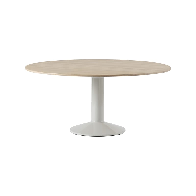 Christmas - Party table - Midst Round table grey natural wood / Ø 160 cm - Oak - Muuto - Oak / Glossy grey leg - Oiled solid oak, Steel