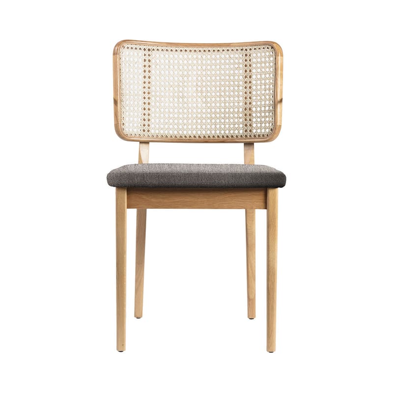 Furniture - Chairs - Cannage Chair cane & fibres natural wood / Fabric - RED Edition - Caviar grey fabric / Oak - Fabric, Foam, Rattan, Solid oak