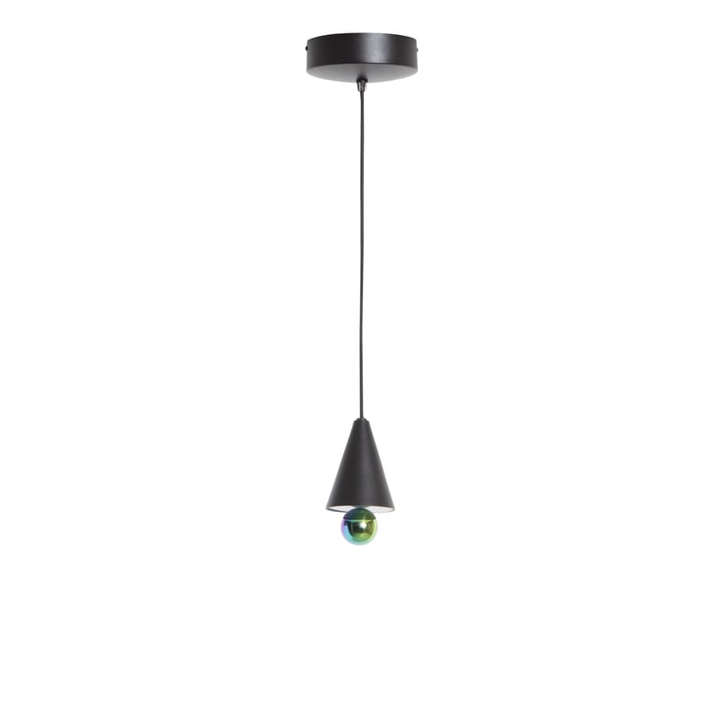 Illuminazione - Lampadari - Sospensione Cherry XS metallo nero / LED - Ø 9 x H17 cm - Petite Friture - Nero / Sfera iridescente - Alluminio