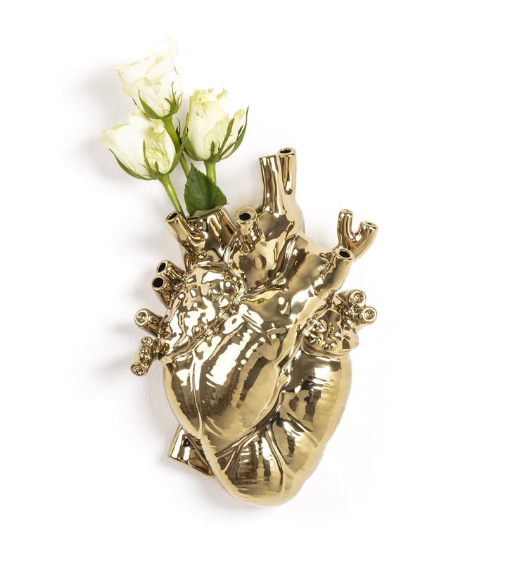 Decoration - Vases - Love in Bloom Vase ceramic gold metal / Human heart - Seletti - Gold - Painted porcelain