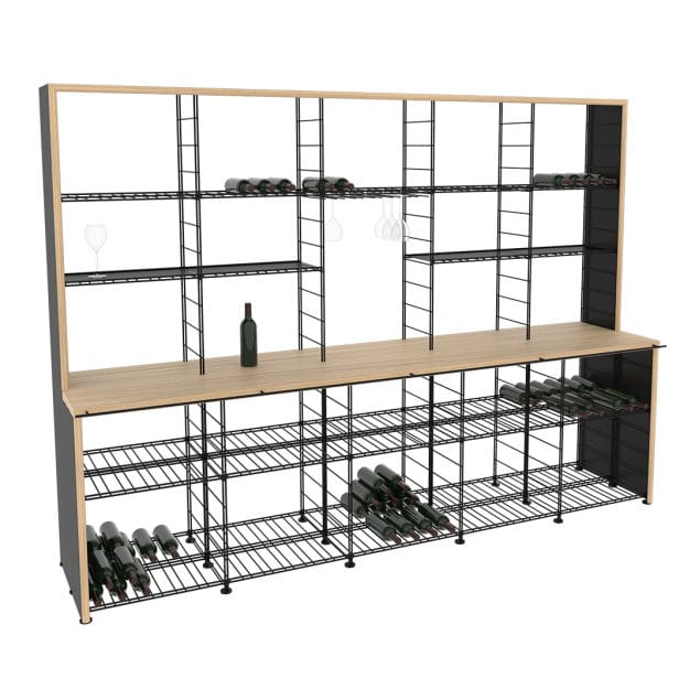 Furniture - Bookcases & Bookshelves -  Wine shelf metal natural wood black / Tasting counter - L 305 x Depth 75 x H 220 cm / 1000 bottles - L\'Atelier du Vin - Oak & black - Powder coated steel, Solid oak